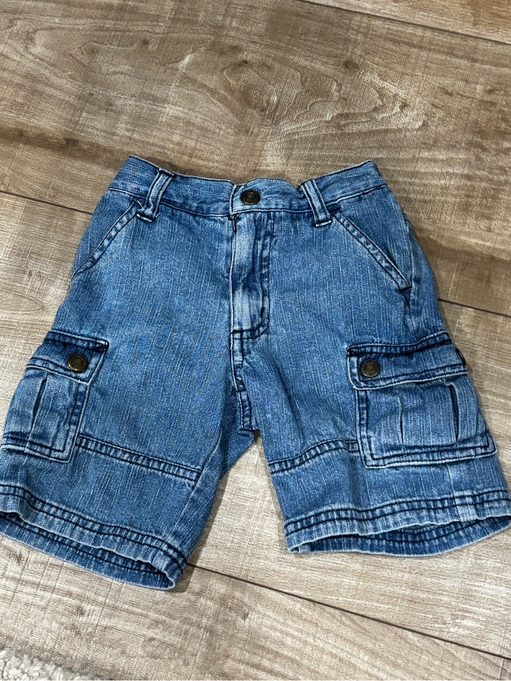 Vintage Buster Brown Blue Denim Cargo Shorts for Kids